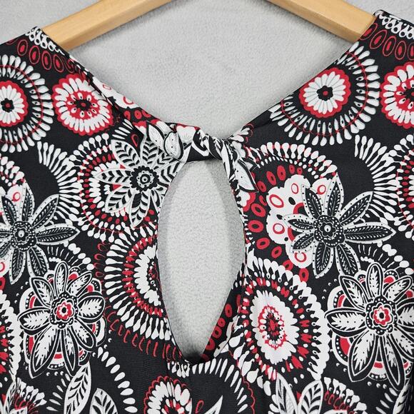 Vtg Y2K Wrapper Babydoll Blouse Womens Small Floral Black White Red Tie Back - Picture 7 of 13